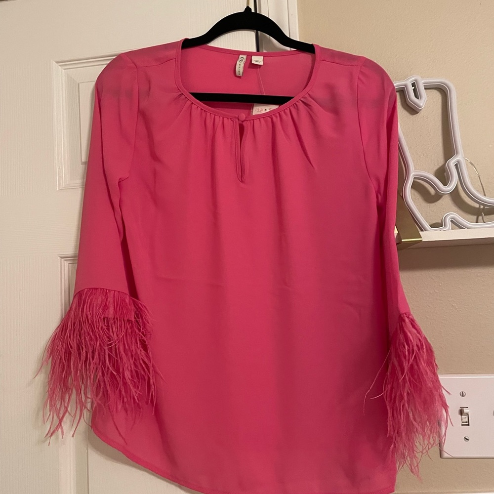 Pink Feather Sleeve Top